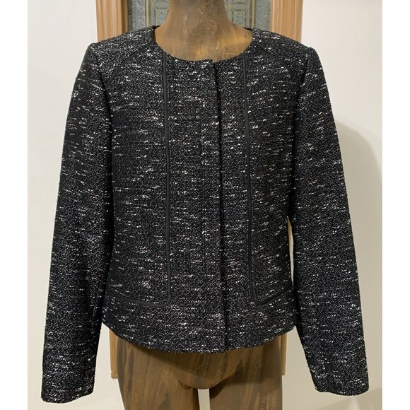 SALE Tahari Tweed Jacket Women's Size 10 Black White Snaps Corporate Blazer - Picture 1 of 7